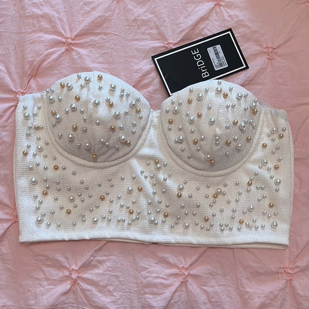 White Pearl Bustier Crop Top